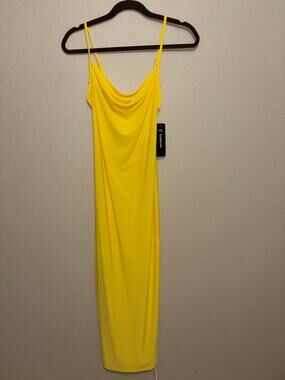 bebe Yellow Cowl Neck Bodycon Midi Dress NWT XS Spaghetti Strap